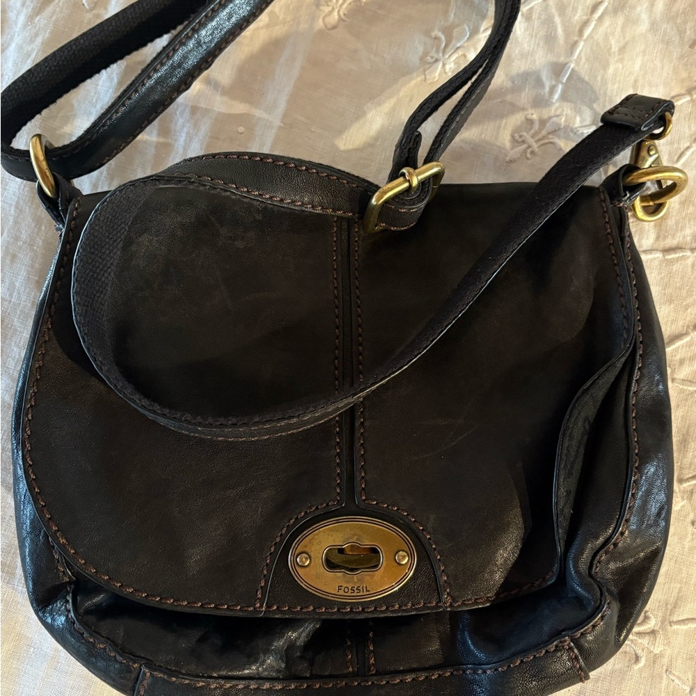 Fossil Dark Black Leather Crossbody Bag - Picture 7 of 7